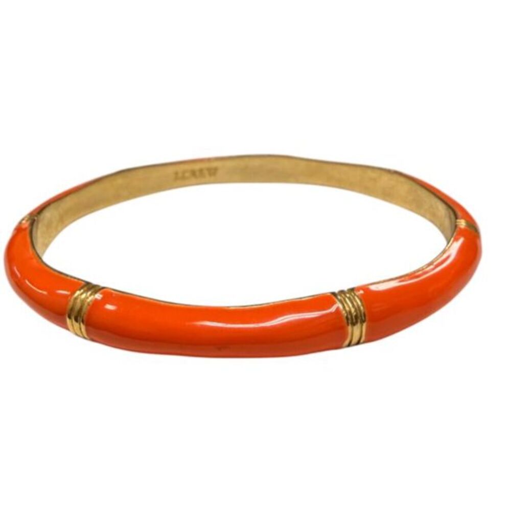 J.Crew Tangerine Orange Enamel Ribbed Gold Segment Hinged Bangle